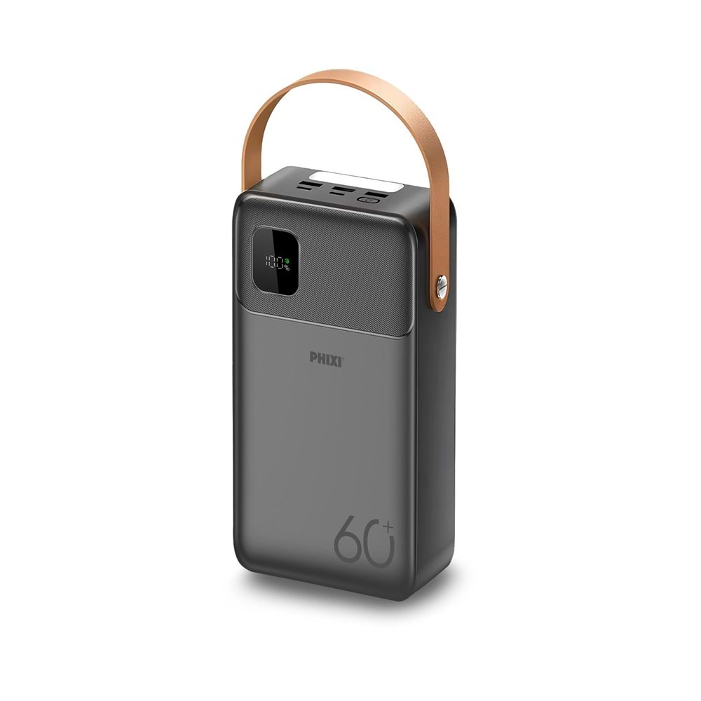 Phixi Ultimate P62 60.000mAh - Hızlı Şarj - Işıklı - LCD Ekranlı - Dahili Kablolu - Powerbank