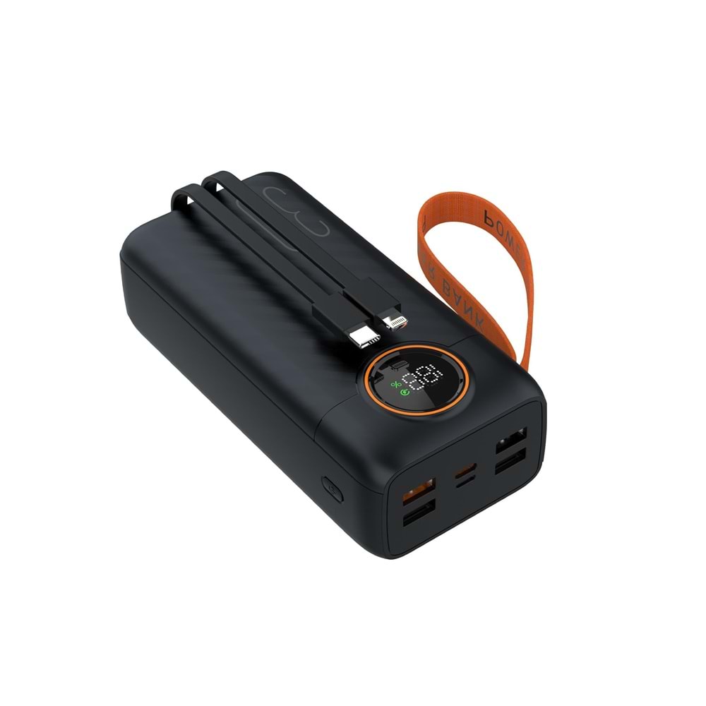 Phixi Force P32 30.000mAh 22.5W Hızlı Şarj Cihazı - Dahili Kablolu - Fast Powerbank - Dijital Ekran - Taşınabilir Şarj Cihazı