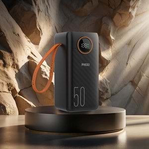 Phixi Force P52 50.000mAh 22.5W Hızlı Şarj Cihazı - Dahili Kablolu - Fast Powerbank - Dijital Ekran - Taşınabilir Şarj Cihazı