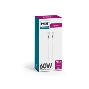 Phixi CB408T 60W Type-C to Type-C Hızlı Şarj Kablosu – PD 5.0 USB-C Şarj Kablosu