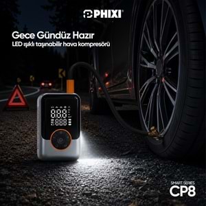 Phixi Smart CP8 150 PSI Dijital Ekranlı 3000 mAh Şarjlı Hava Kompresörü