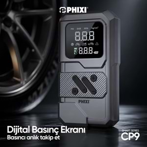Phixi Smart CP9 250 PSI 8000 mAh Akü Takviyeli Şarjlı Hava Kompresörü