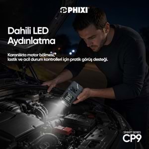 Phixi Smart CP9 250 PSI 8000 mAh Akü Takviyeli Şarjlı Hava Kompresörü